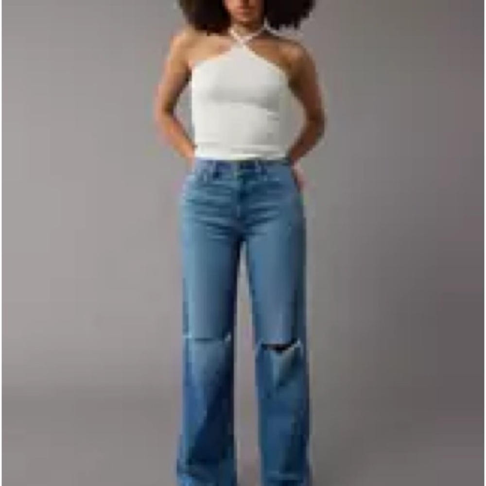 AE Dreamy Drape Stretch Curvy Super High-Waisted Baggy Wide-Leg Jean